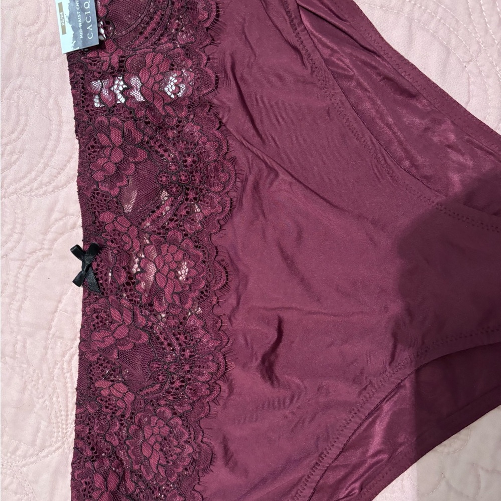 22/24 Cacique Women's Lace Trim Panty - Deep Burgundy and Blue Briefs-polyester - Picture 2 of 8